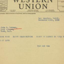 Telegram: 1938 November 23