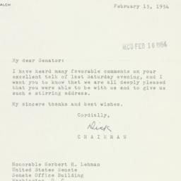 Letter: 1954 February 15