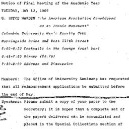 Announcements, 1969-05-13. ...