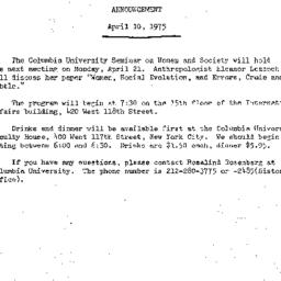 Announcements, 1975-04-10. ...
