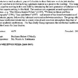 Schedules, Jazz Studies, se...