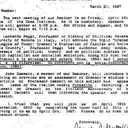 Announcements, 1987-03-21. ...