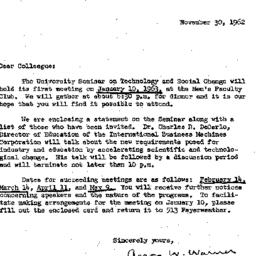 Announcements, 1962-11-30. ...