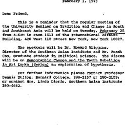 Announcements, 1973-02-01. ...