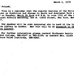 Announcements, 1973-03-01. ...
