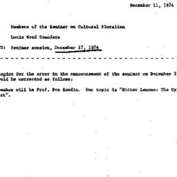Announcements, 1974-12-11. ...