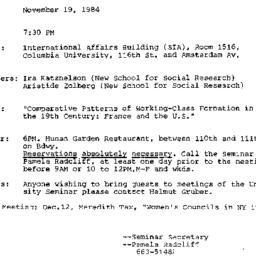 Announcements, 1984-11-19. ...