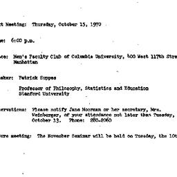 Announcements, 1970-10-15. ...