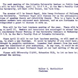Announcements, 1962-04-13. ...
