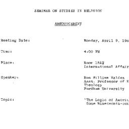 Announcements, 1984-04-09. ...