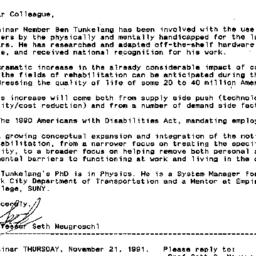 Announcements, 1991-11-21. ...