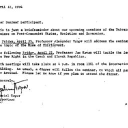 Announcements, 1994-04-12. ...