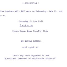 Announcements, 1963-02-21. ...