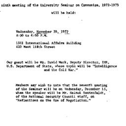 Announcements, 1972-11-29. ...