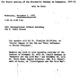 Announcements, 1972-11-01. ...