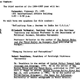 Announcements, 1985-02-05. ...