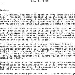 Announcements, 1985-10-24. ...