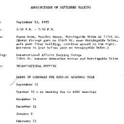 Announcements, 1985-09-12. ...