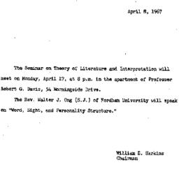 Announcements, 1967-04-06. ...