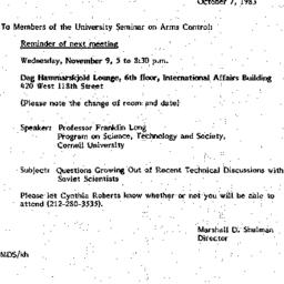 Announcements, 1983-10-07. ...