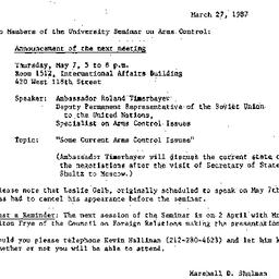 Announcements, 1987-03-27. ...
