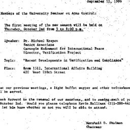 Announcements, 1986-09-12. ...