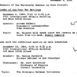 Announcements, 1984-11-05. ...