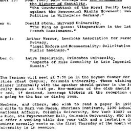 Schedules, Homosexualities,...