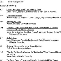 Schedules, Homosexualities,...