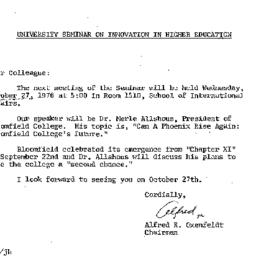 Announcements, 1976-10-13. ...