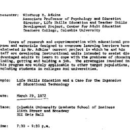 Announcements, 1972-03-29. ...