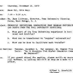 Announcements, 1972-11-16. ...