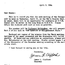 Announcements, 1964-04-03. ...