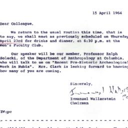 Announcements, 1964-04-15. ...