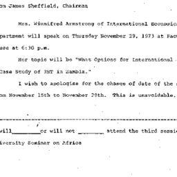 Announcements, 1973-11-29. ...