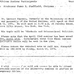 Announcements, 1974-03-08. ...