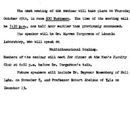 Announcements, 1962-10-15. ...