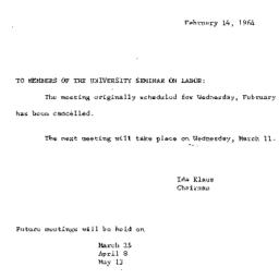Announcements, 1964-02-14. ...