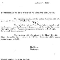 Announcements, 1963-10-07. ...