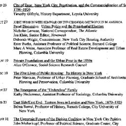 Schedules, The City, semina...