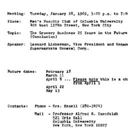 Announcements, 1969-01-28. ...