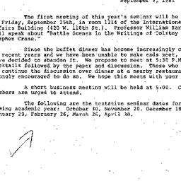 Announcements, 1981-09-09. ...