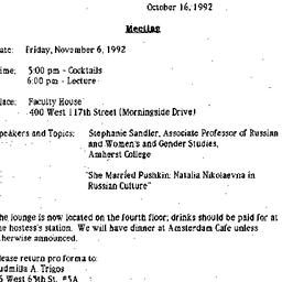 Announcements, 1992-10-16. ...