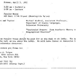 Announcements, 1992-03-11. ...