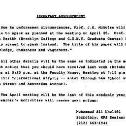 Announcements, 1989-04-25. ...