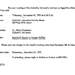 Announcements, 1973-11-19. ...