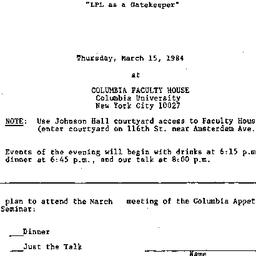 Announcements, 1984-03-15. ...