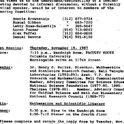 Announcements, 1987-11-19. ...