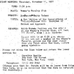 Announcements, 1971-11-11. ...