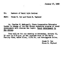 Announcements, 1962-01-27. ...